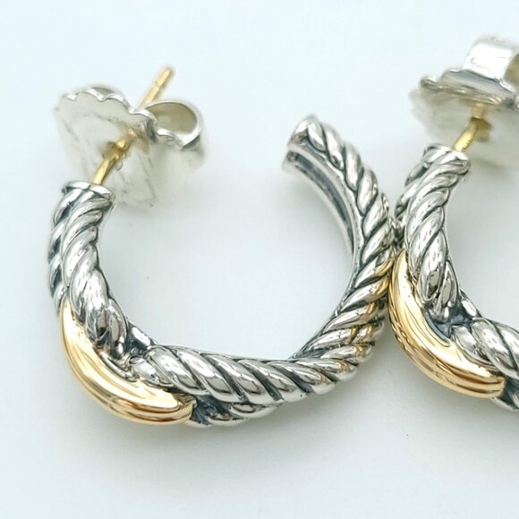 David Yurman Sterling Silver & 18k Gold 22mm Cable Loop Hoop Earrings - Picture 7 of 9